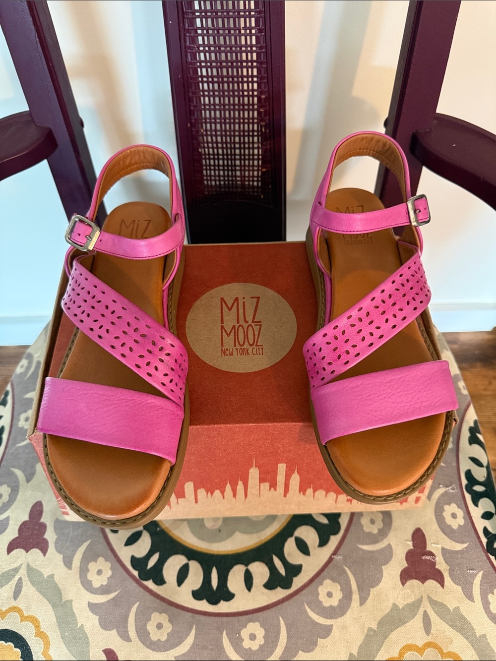Miz Mooz Hot Pink Perforated Leather Sandals